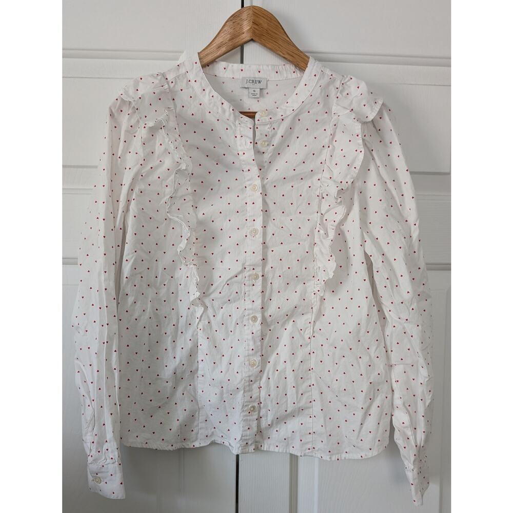J. Crew Factory Cotton Ruffle Heart Button Up Top